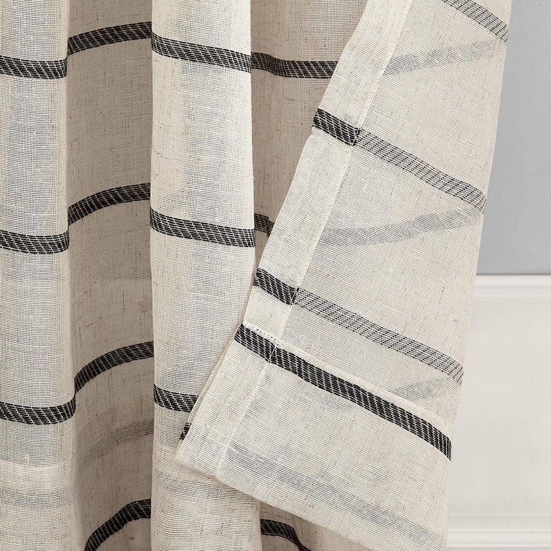 Clean Window Twill Stripe Anti-Dust Allergy/Pet Friendly Anti-Dust Sheer Cafe Curtain, 52" x 24, Black/Linen - Image 5
